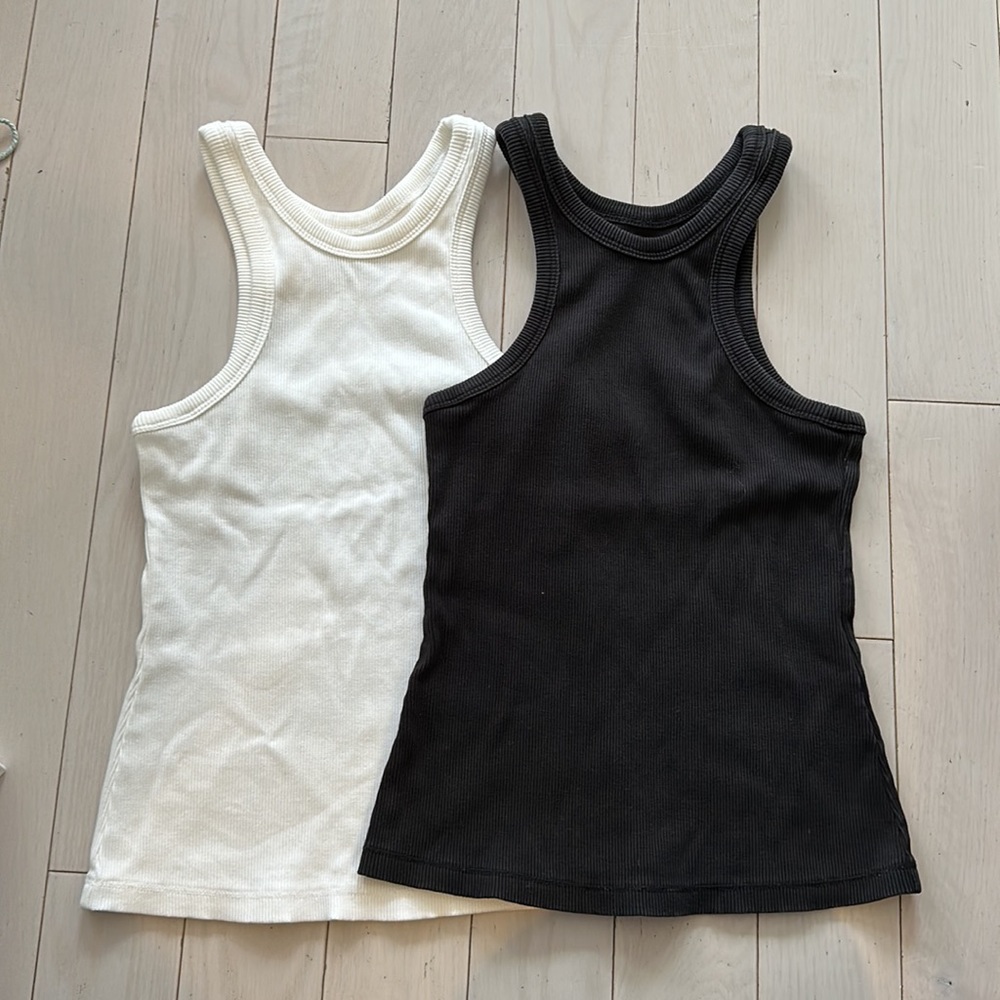 Everlane Ribbed Cutaway Tank Tops (BLACK AND WHITE)